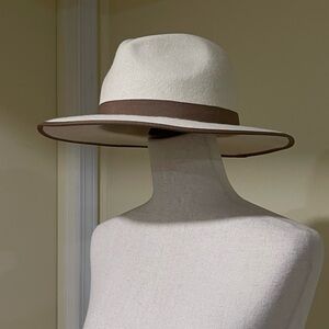 Elizabeth And James Wool Panama Fedora Hat One Size Cream Ivory With Tan Trim